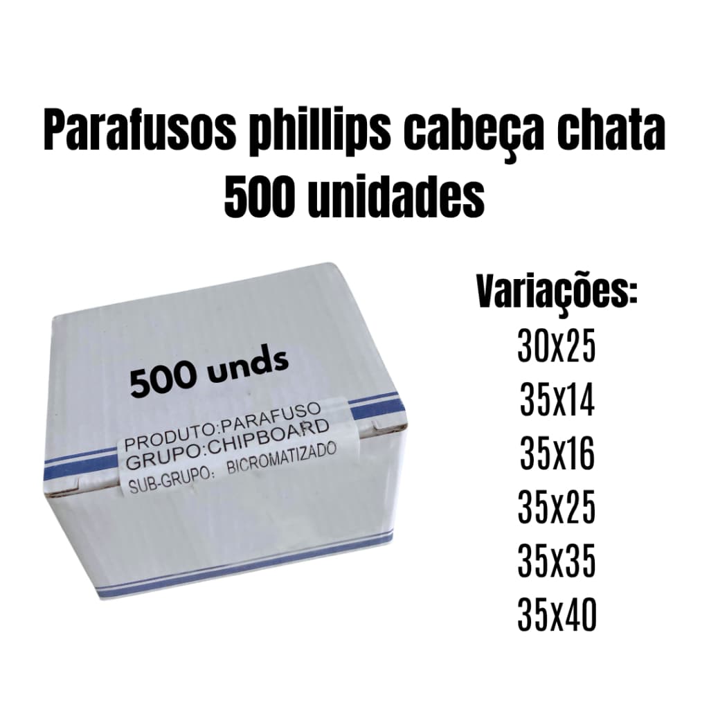 Caixa de Parafusos com 500 unidades - Tamanhos da linha: 30X25/35X14/35X16/35X25/35X35/35X40