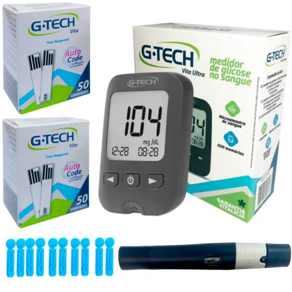 Medidor De Glicose G-tech Vita Ultra + 110 Tiras + Lancetador + Estojo
