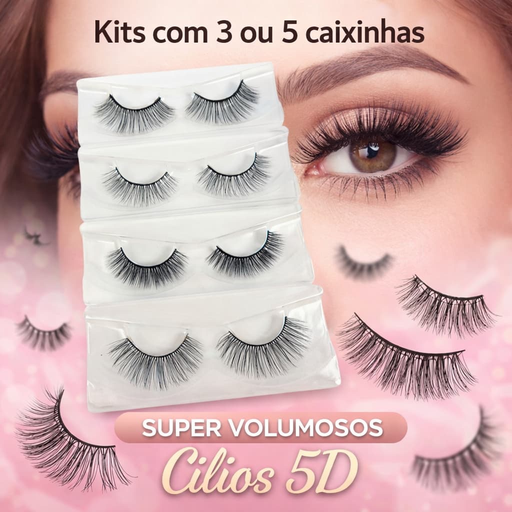 Kit 3/5 Caixinhas Cílios Postiços 5D Efeito Natural