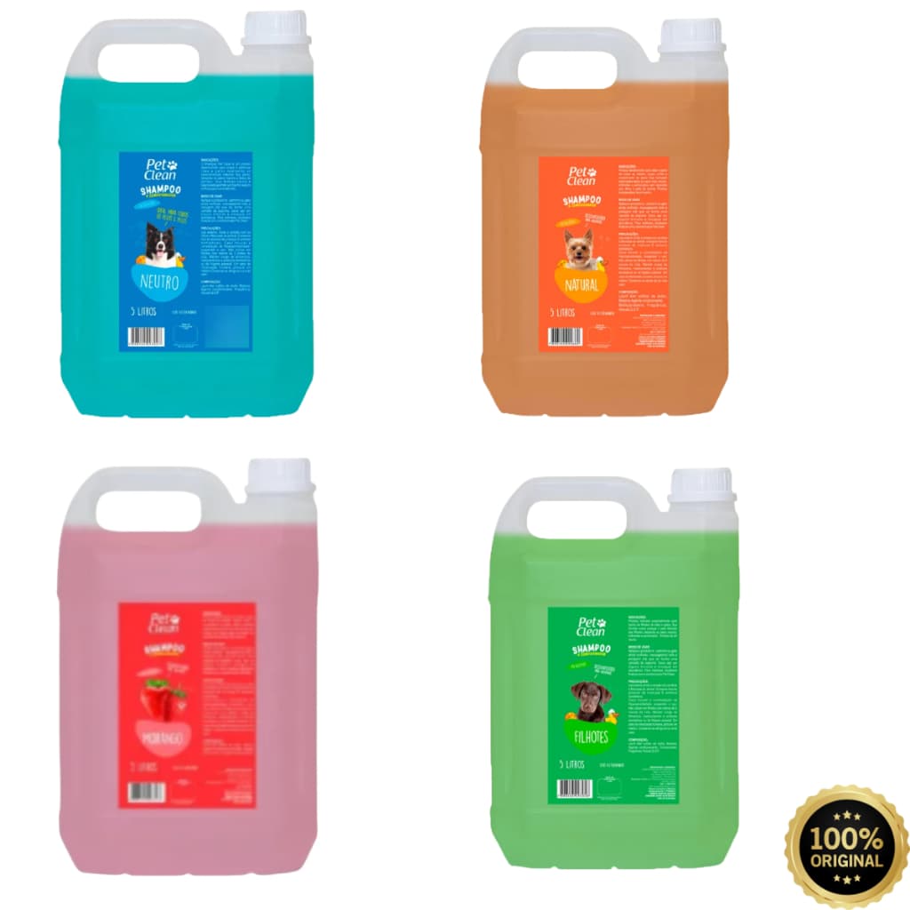 Kit 4 Shampoo 5 litros cada - Pet Clean Banho Pet - Total 20 Litros - Escolha a Fragrancia