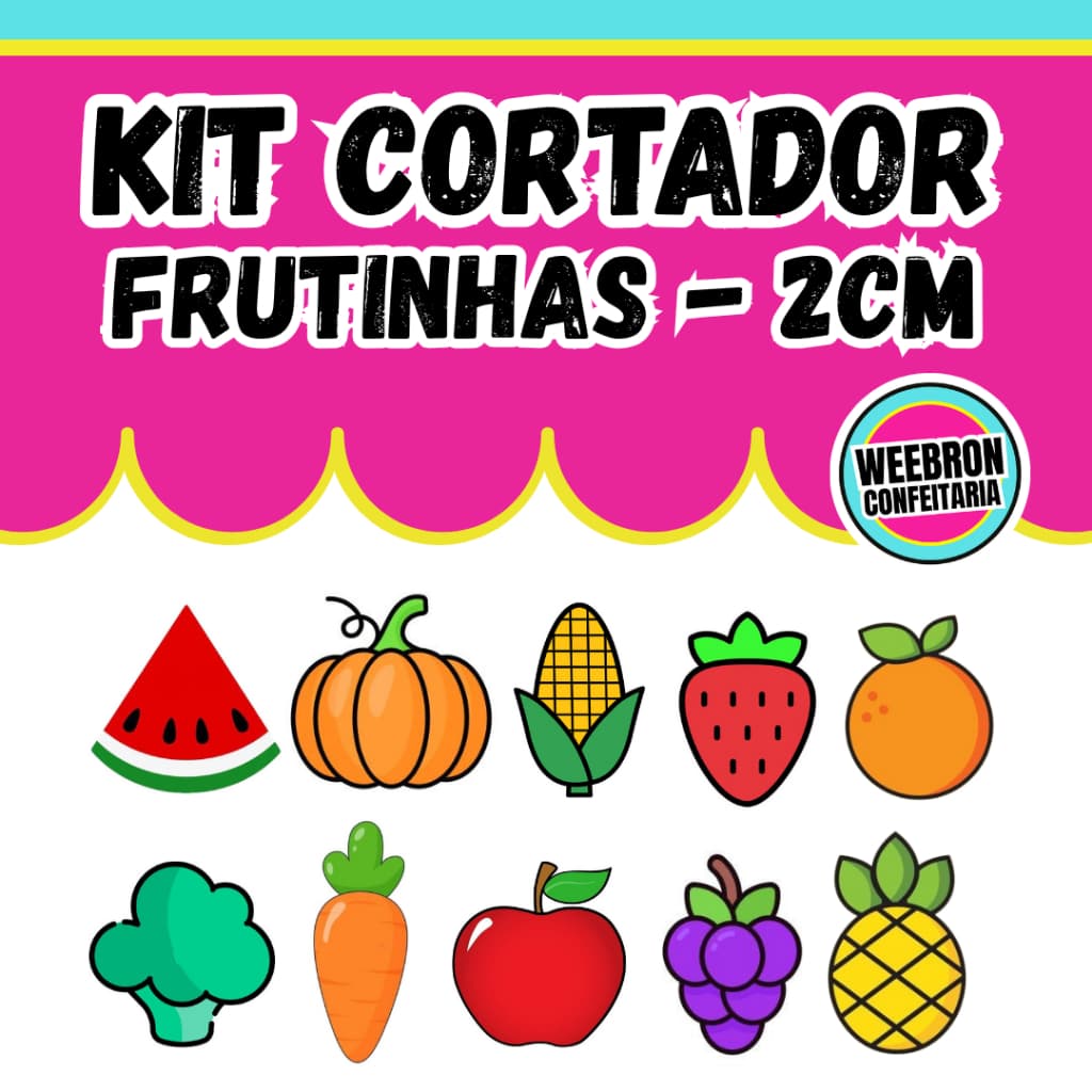 Kit CORTADOR MODULAR - FRUTINHAS E LEGUMES (2cm) - FAZENDINHA - Cortador de Biscoito/Pasta americana