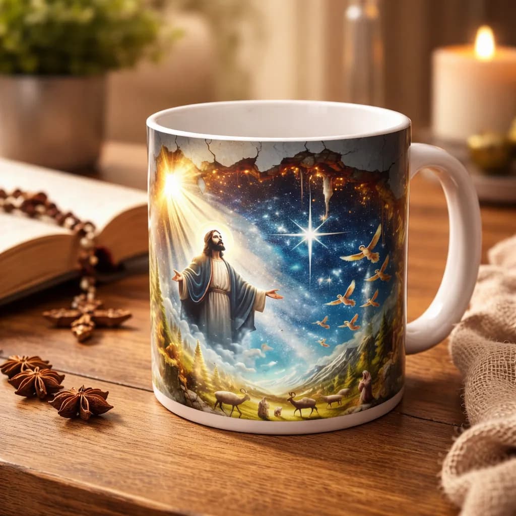 Caneca Religiosa Porcelana 3D Cristo Amor Esperança