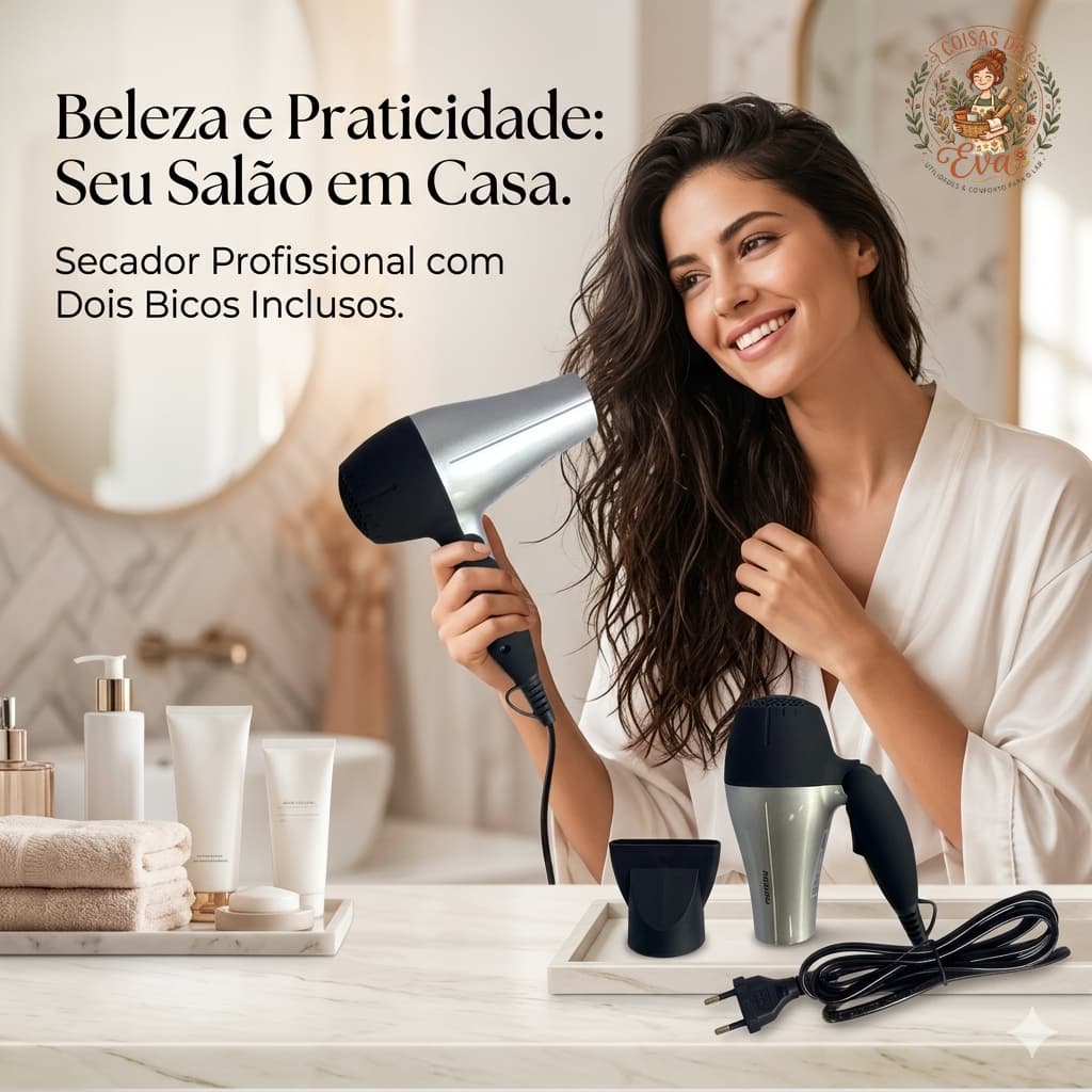 Secador de cabelo portátil 1200W bivolt - Cinza para viagens e uso rápido