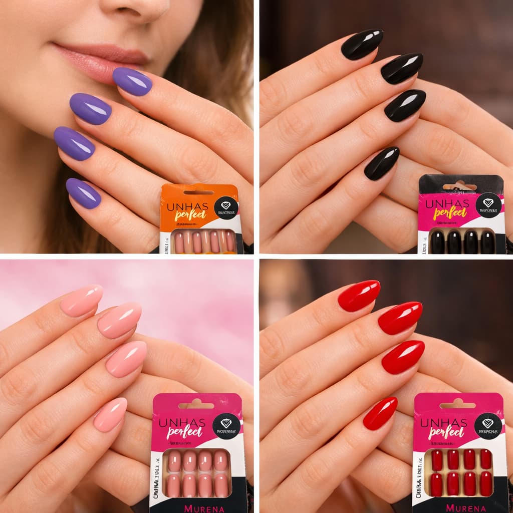 Unhas Postiças Auto Colantes Premium Murena 24 Unidades Cores Diversas