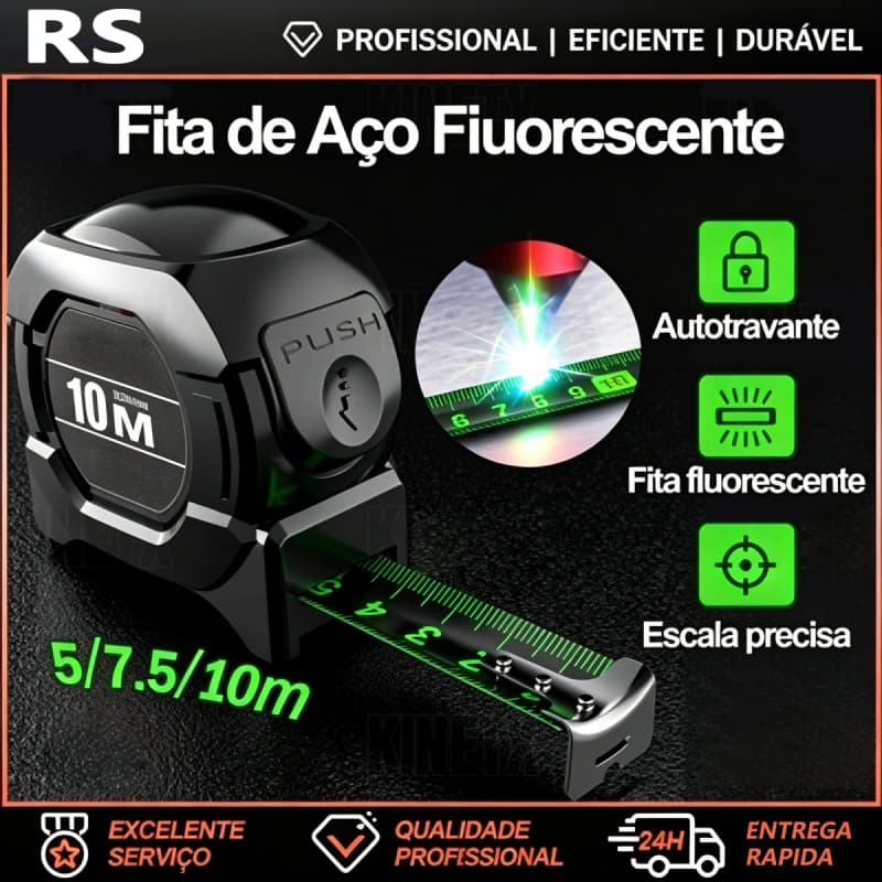 Fita Métrica Aço Inoxidável 5/7.5/10m carbono De Alta Precisão trena Profissional Fluorescente Trava