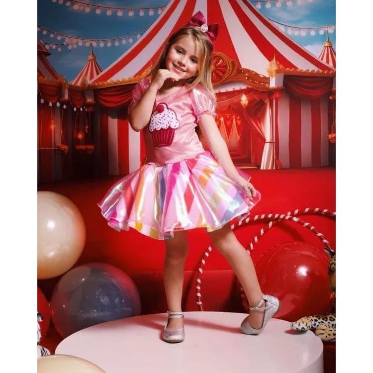 Fantasia Confeitaria Infantil Menina Vestido Doces Cupcake Donuts Luxo Fofo Festa Aniversário Mesversário