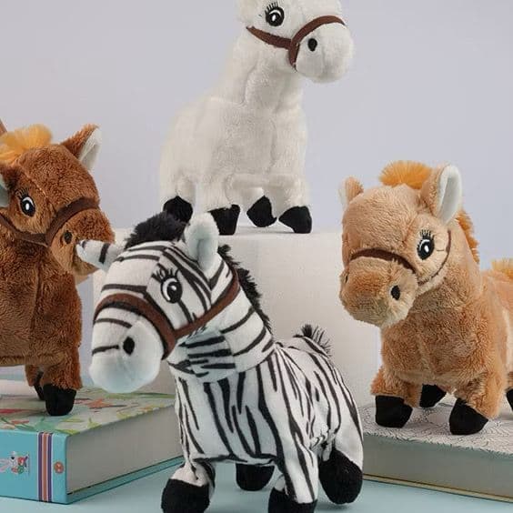 Cavalo Que Anda e Emite Som de Pelúcia Olhos Bordados Brinquedo Infantil Interativo Pelúcia Macia Cavalinho Zebra