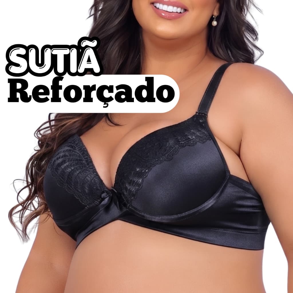 Sutiã Reforçado Alta Sustentação com Bojo Alça Larga em Microfibra Soutien com Aro Rendado
