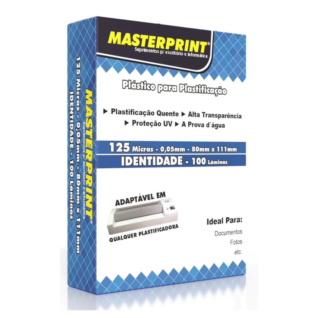 Plástico para Plastificação Resistente P/ Documentos Rg Cpf Fotos 125 Micras 0,05x80x111mm Masterprint