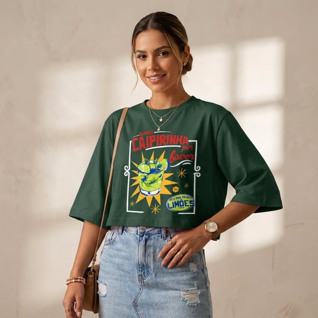 Blusa Cropped Feminina Larguinho Oversized T-Shirt Básica Estampada Algodão Blusinha de academia Promoção Envio Rápido