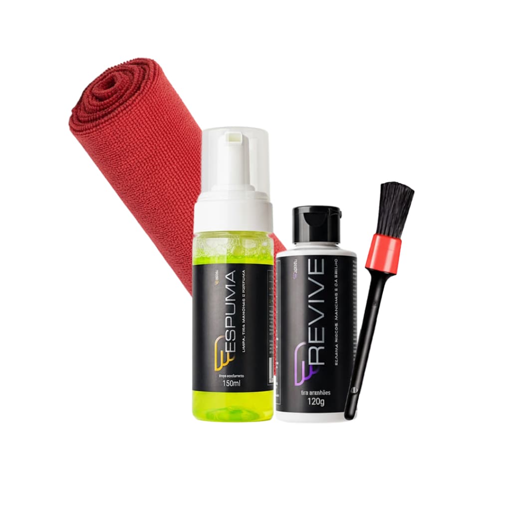 HOUSE OF MOTORS KIT REVIVE TIRA RISCOS ESPUMA LIMPEZA INTERIOR AUTOMOTIVO PANO PINCEL
