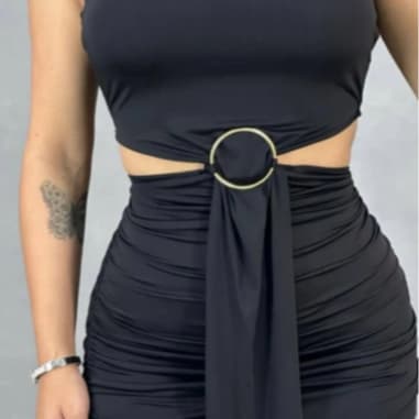 Vestido feminino tomara que caia suplex com argola na frente curto moda blogueira Festas 2026n