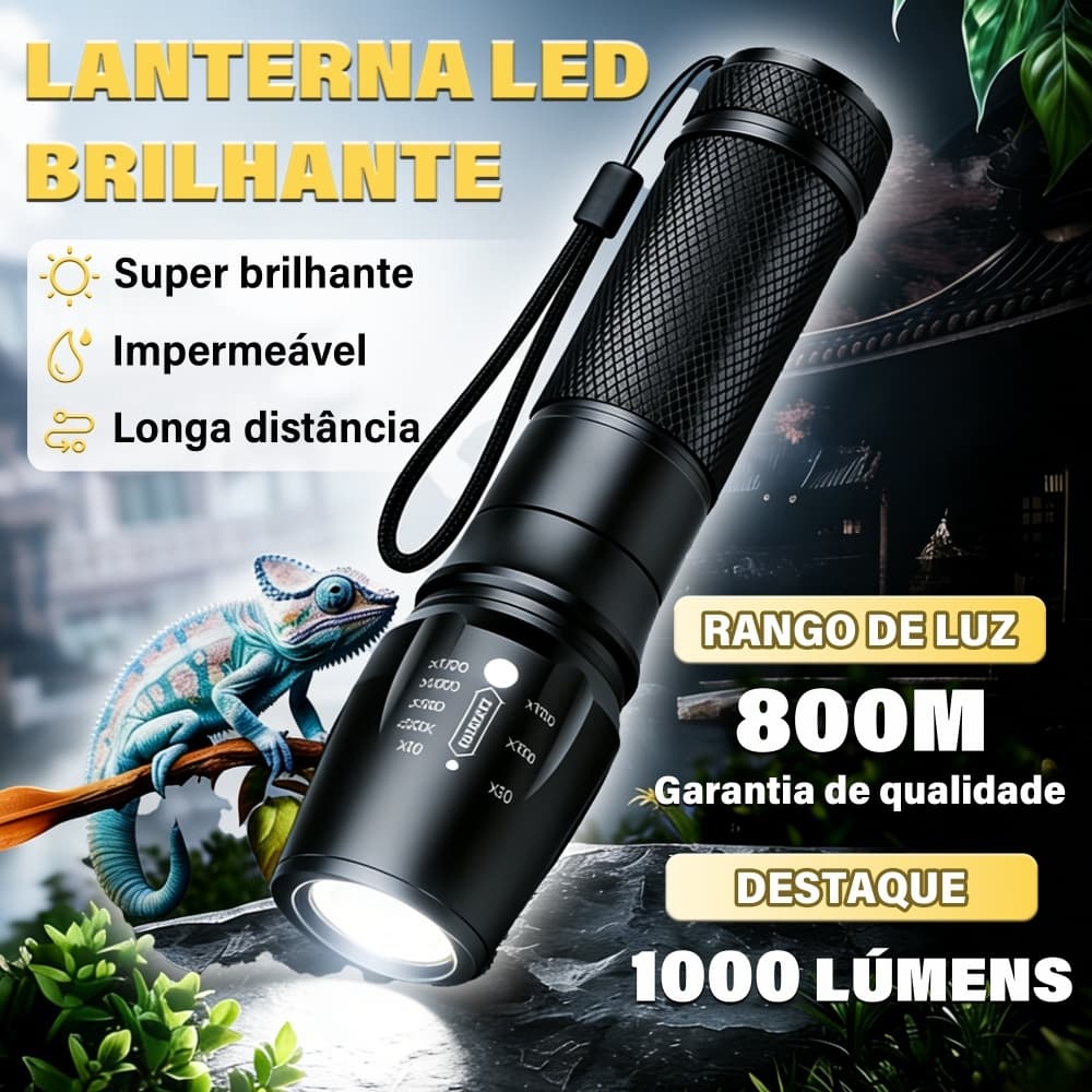 Kit Lanterna Tática Recarregável Zoom USB + Mini Chaveiro COB Magnético