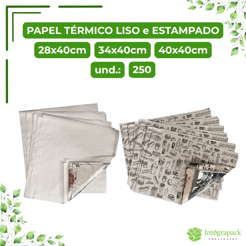Papel Térmico Liso ou Estampado para Lanches Delivery Camada Interna de Alumínio Conservação Total