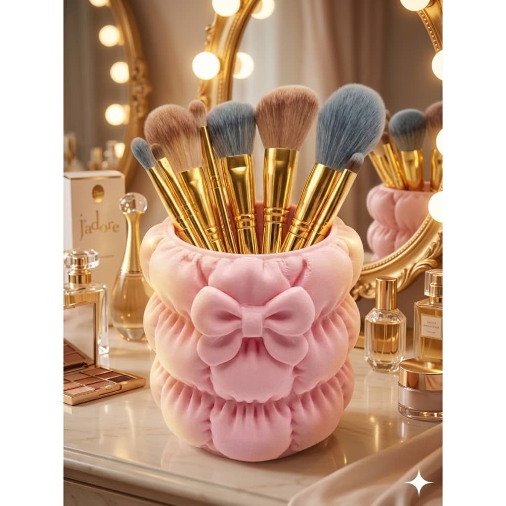 Organizador de Pincéis Estilo "Puff" com Laço, Porta Treco, Porta Batons, Maquiagem - C14 - Sara Presentes
