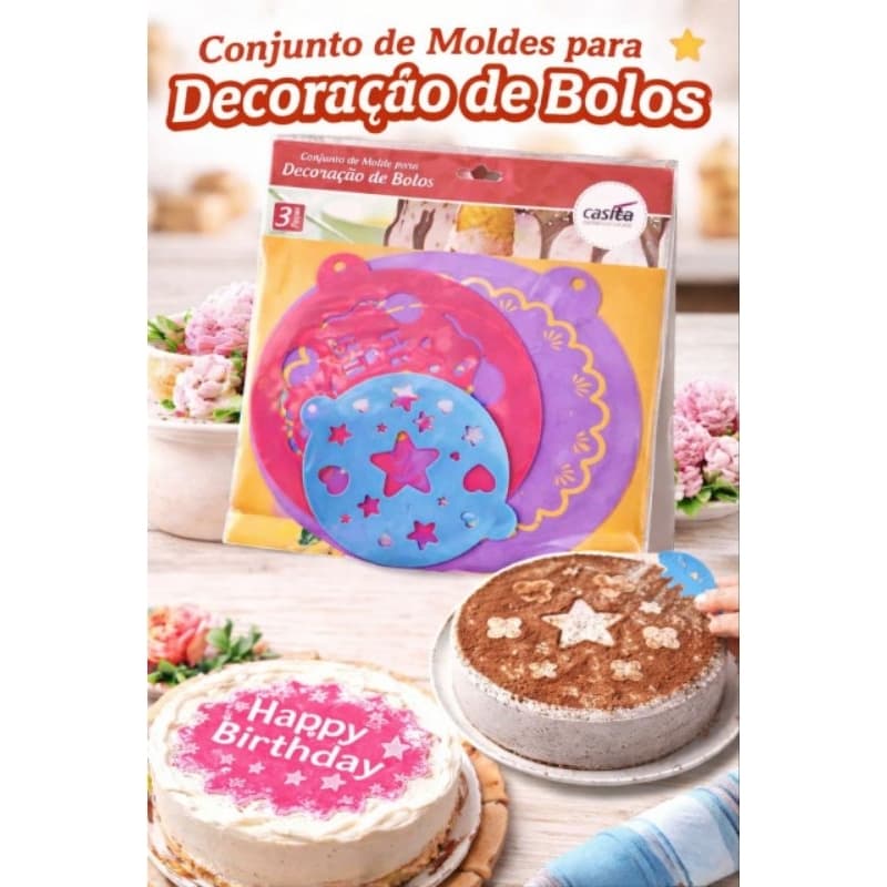 Kit de 3 Moldes Para Decoração De Bolos