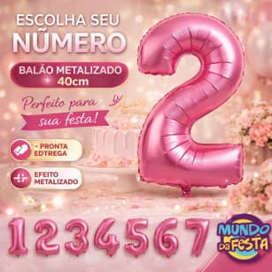 Kit 2 Balão Metalizado Numero Rosa Bebe Candy 40cm Festa Decoração Aniversário Balão Metalizado