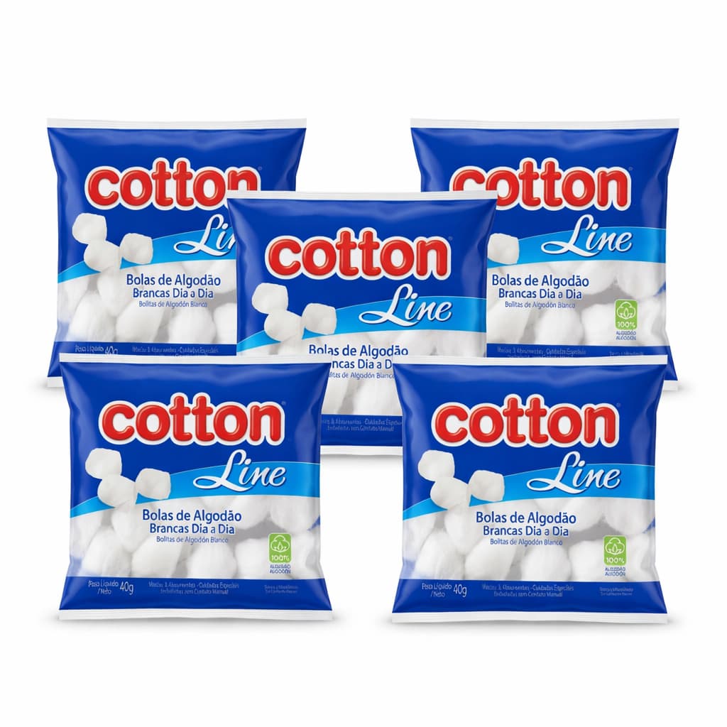 Kit 5 Algodão em Bola Cotton de 40g Cada