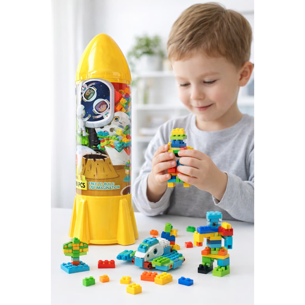 Blocos de Montar Infantil 106 Peças Foguete Colorido Educativo Brinquedo de Encaixe Criativo Desenvolvimento Coordenação