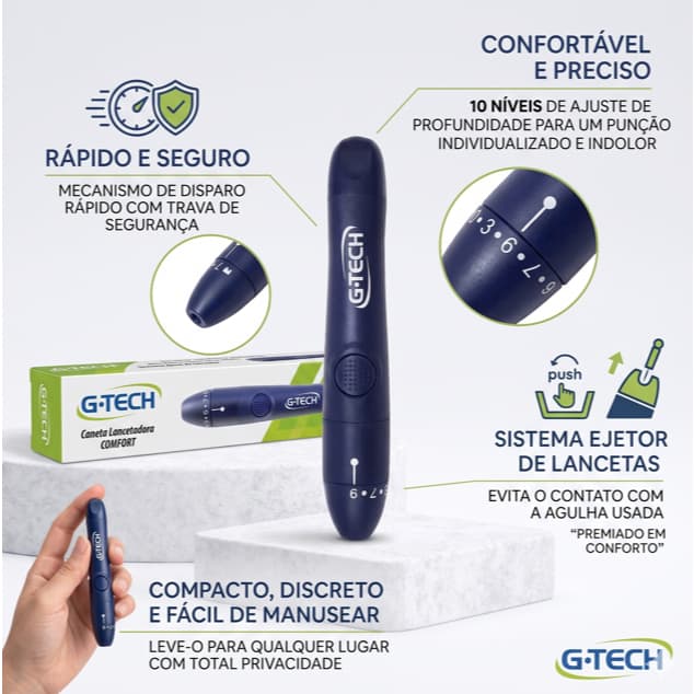 Caneta Lancetadora G-Tech Comfort - Lancetador Ajuste de Profundidade