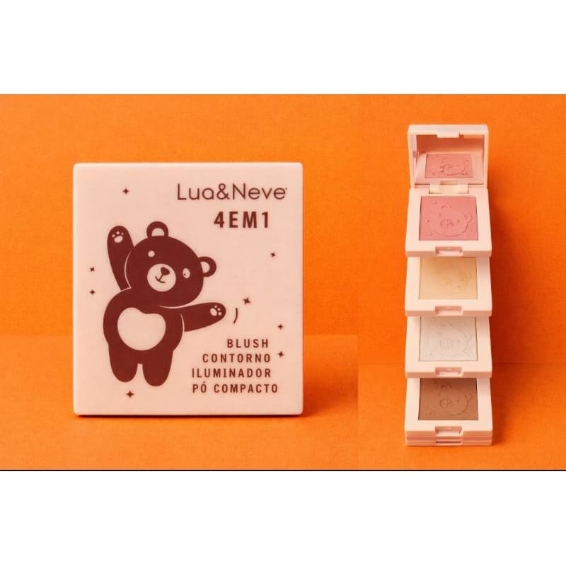 Mini quarteto 4 em 1-Kit 4 em 1:Blush +Contorno , Iluminador +Pó Compacto