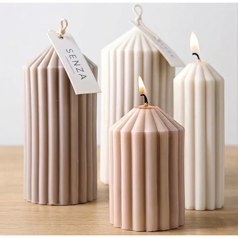 Vela Aromática Decorativa Pilar Canelada | Kit 4 Velas | Vela Escultural Minimalista Premium