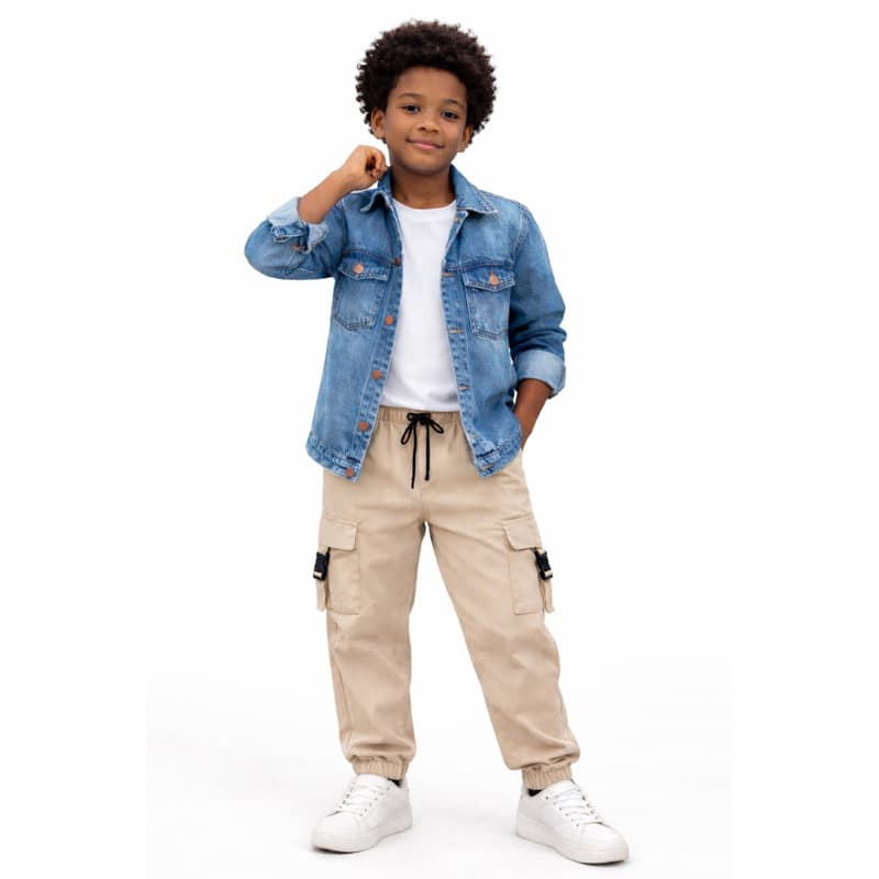 Calça Cargo jogger infantil menino tecido Premium Deluxo Style Algodão cordão regulador 9 a 16 anos