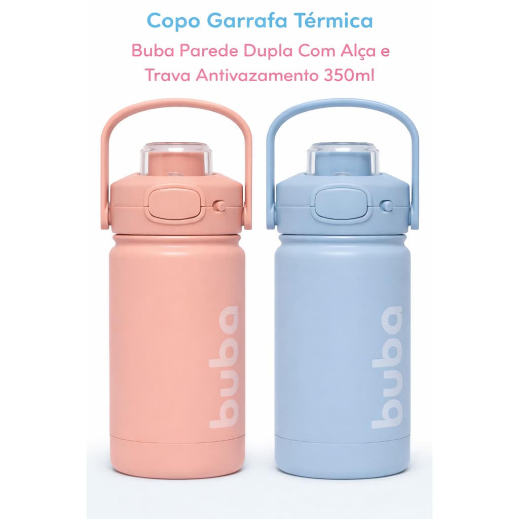 Copo Garrafa Térmica Buba Parede Dupla Com Alça e Trava Antivazamento 350ml