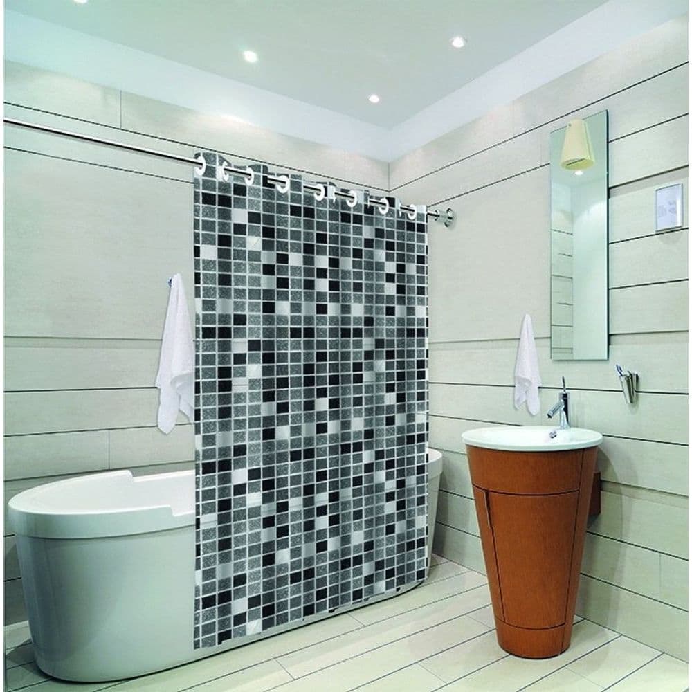Cortina Box Banheiro Pastilha Preto Verde PVC Antimofo Com Ilhós 138x198cm Chuveiro