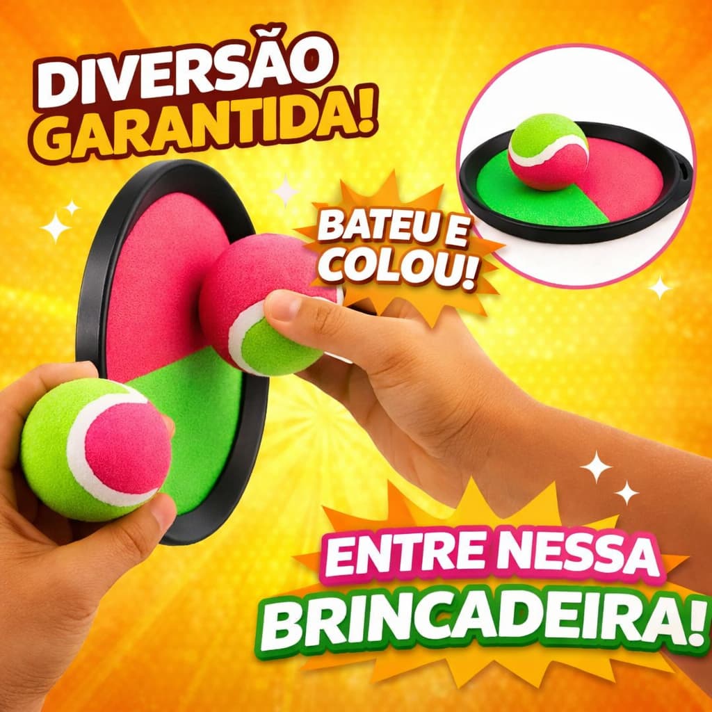 Raquete de Velcro Com Bola de Tênis Infantil Bate Cola Frescobol Para Crianças e Adultos