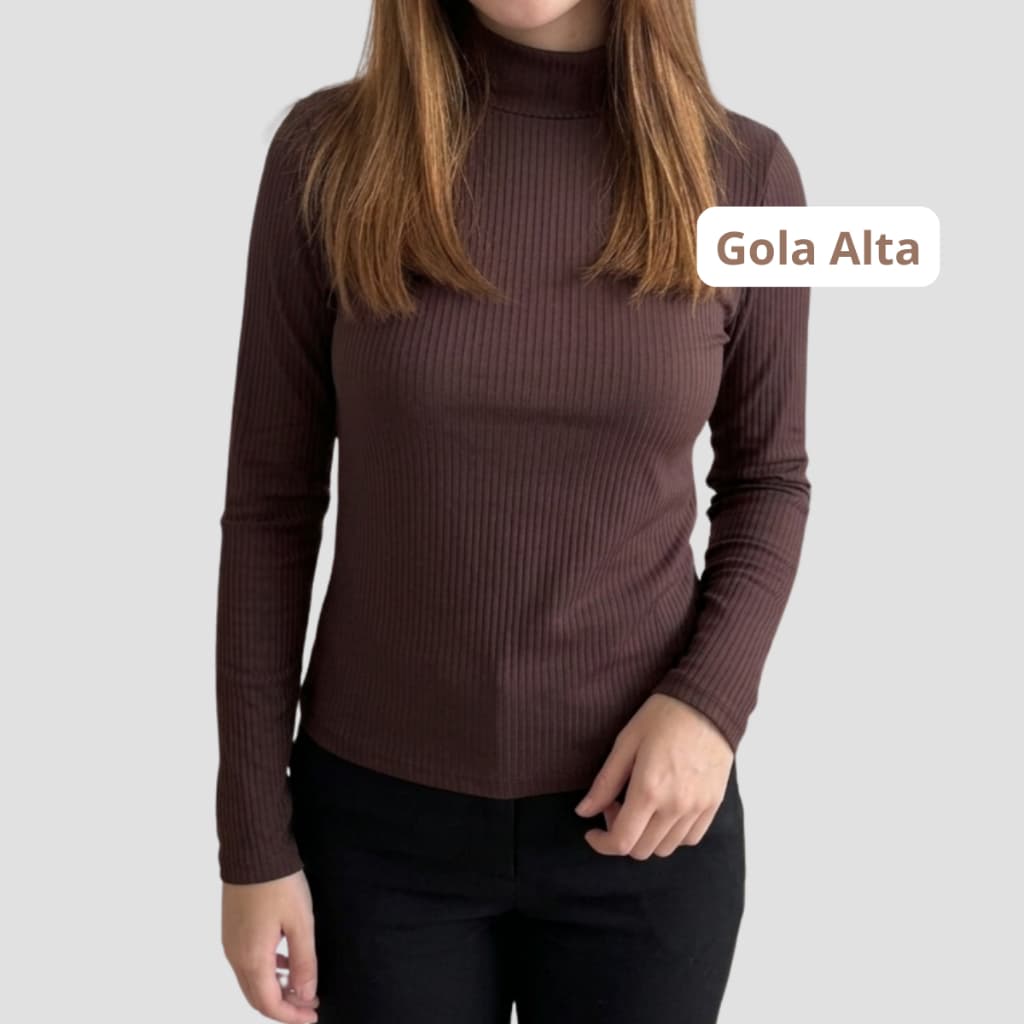 Blusa Canelada Manga Longa Gola Cacharrel Malha Canelada Feminina Blusinha Inverno (Inova Stilo)