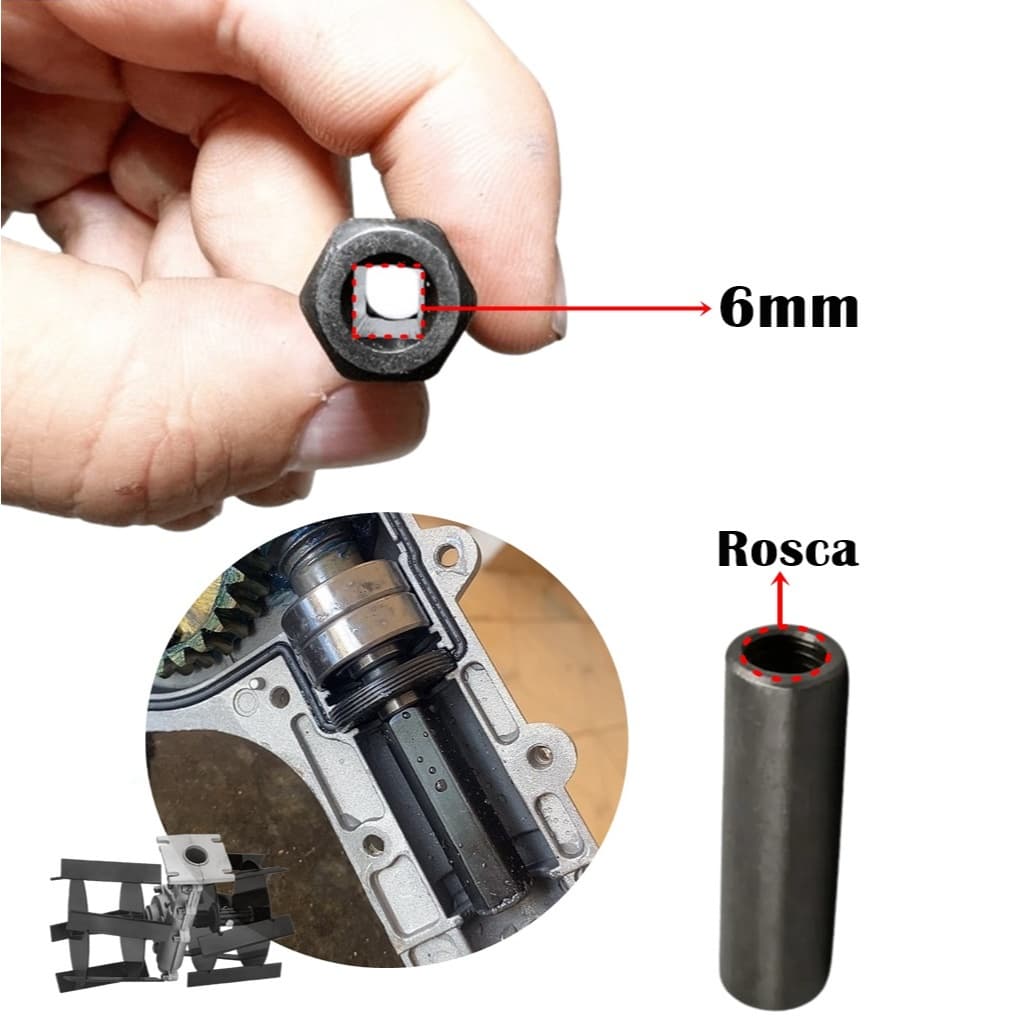 Adaptador Luva Roçadeira Eixo Quadrado 6x6mm De Enxada Rotativa Arador