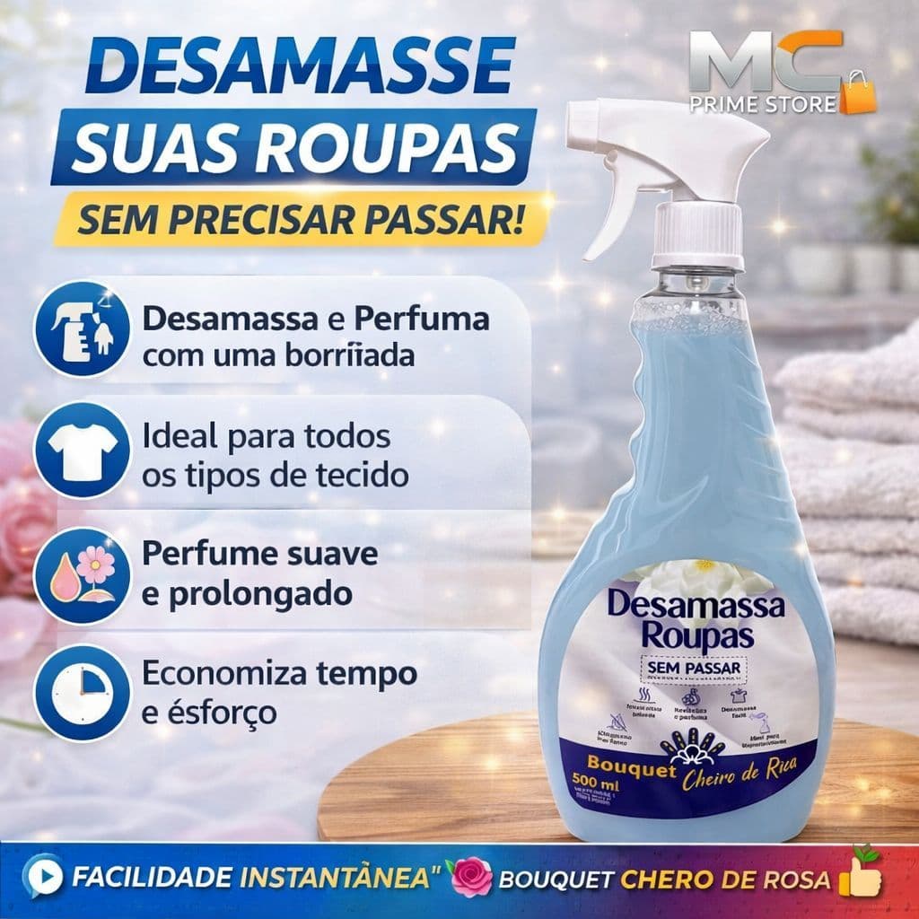 Desamassa Roupas Sem Passar 500ml Bouquet Cheiro de Rica Praticidade Alisa Fácil Sem Passar Sem Passar