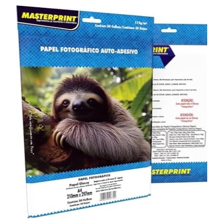 Papel Fotográfico Glossy  Auto adesivo A4 115G 50 FOLHAS
