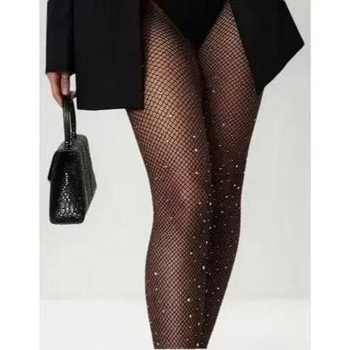 Meia Calça Arrastão Com Strass Brilho Trama Aberta Rede Moda