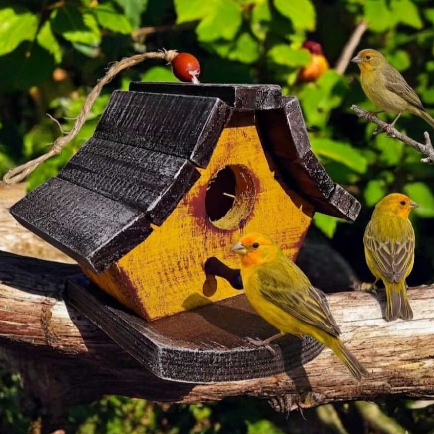 Casinha de Pássaros Madeira Compensado Naval Ninho Decoração Resistente Jardim  Varanda Área Externa Sala Área Gourmet