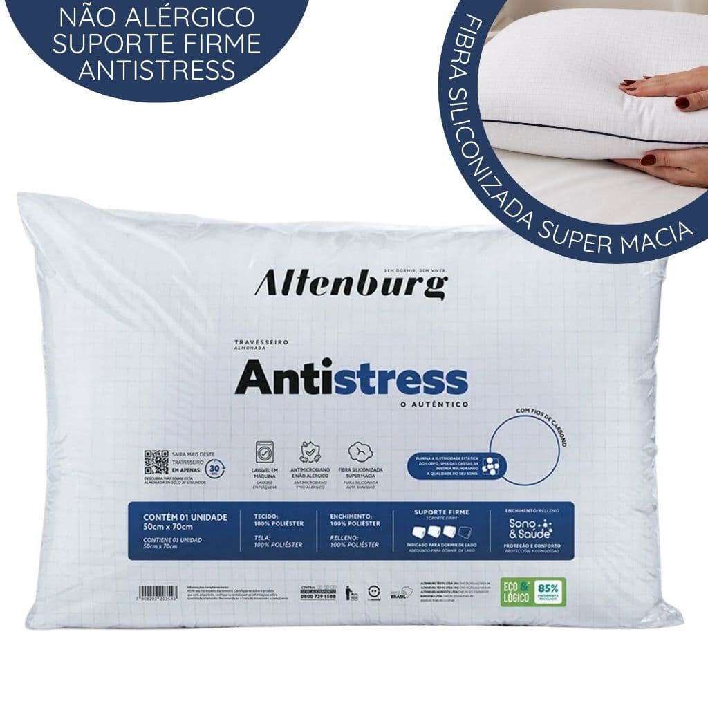 Travesseiro Antistress Altenburg 50x70 Suporte Firme Com Fios de Carbono Antialérgico Tech