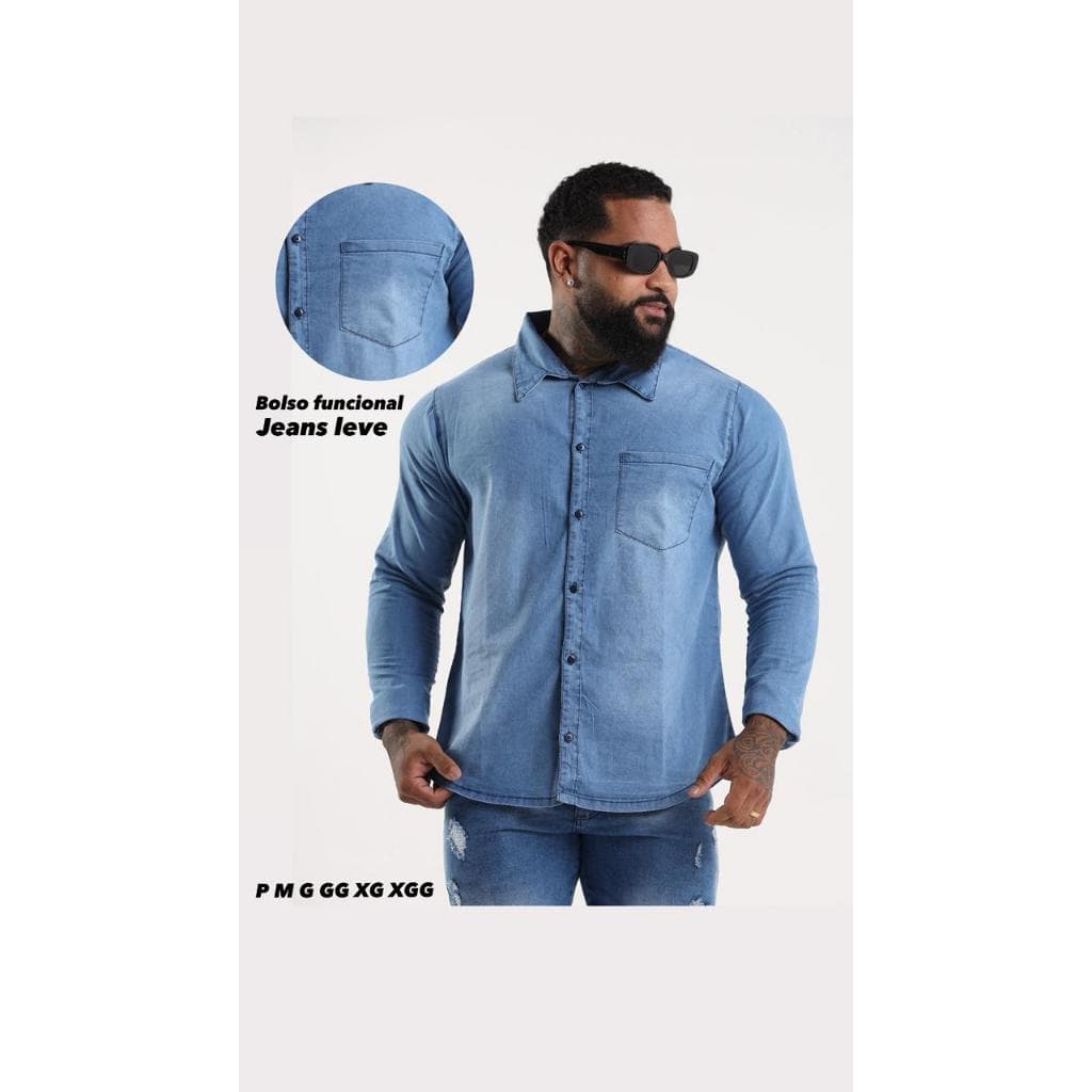Camisa jeans Manga longa Jaqueta Jeans. Camisa Jeans Social. Camisa jeans manga curta