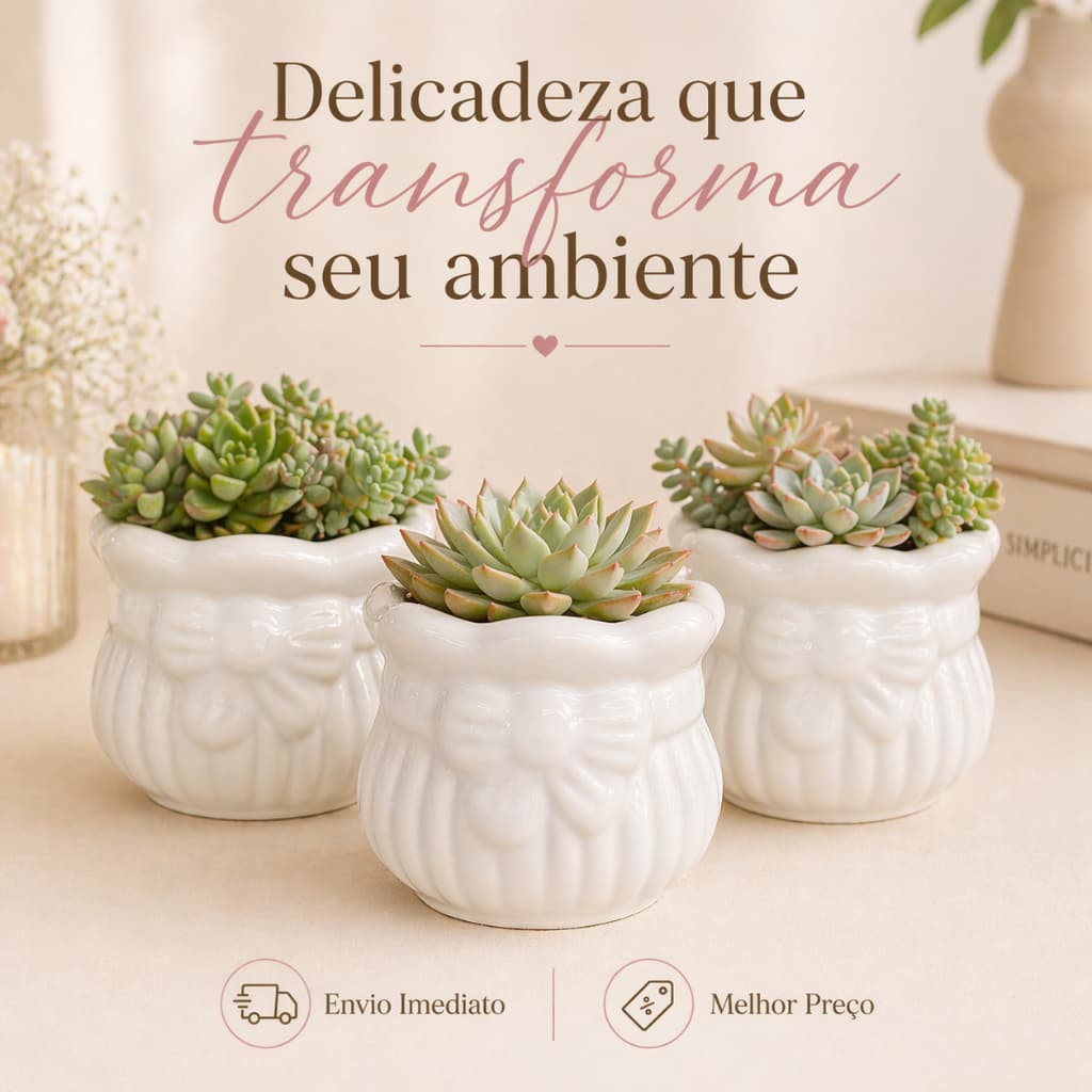 Mini Vasinho de Cerâmica Branco com Laço – Decorativo e Delicado