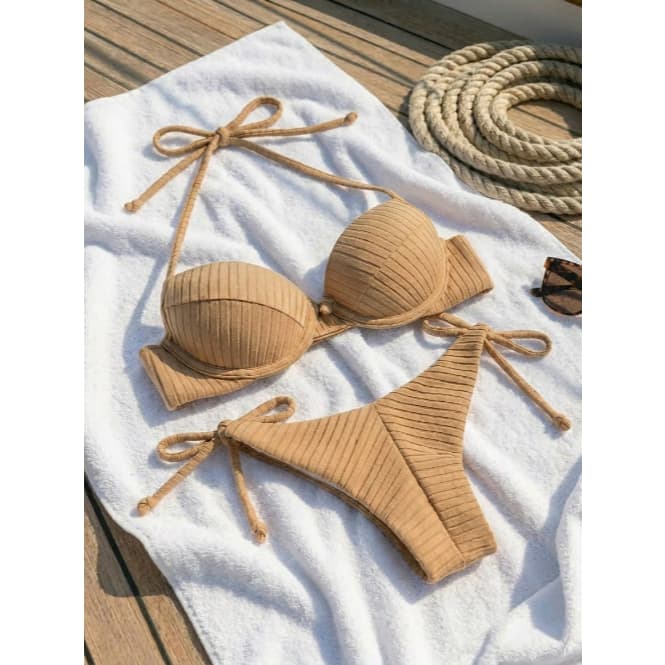 Biquíni Canelado Com Bojo Meia Taça Sustentação Tendência Verão Moda Praia Feminina Premium Confortável