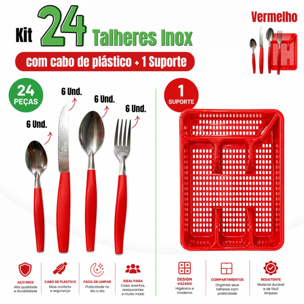 Jogo De Talheres 25 Peças Inox Faqueiro Com Porta Talheres Garfos Colheres E Facas