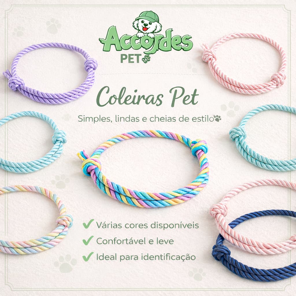 Kit Coleira regulável para cachorro e gato para raças pequenas e grandes varias cores