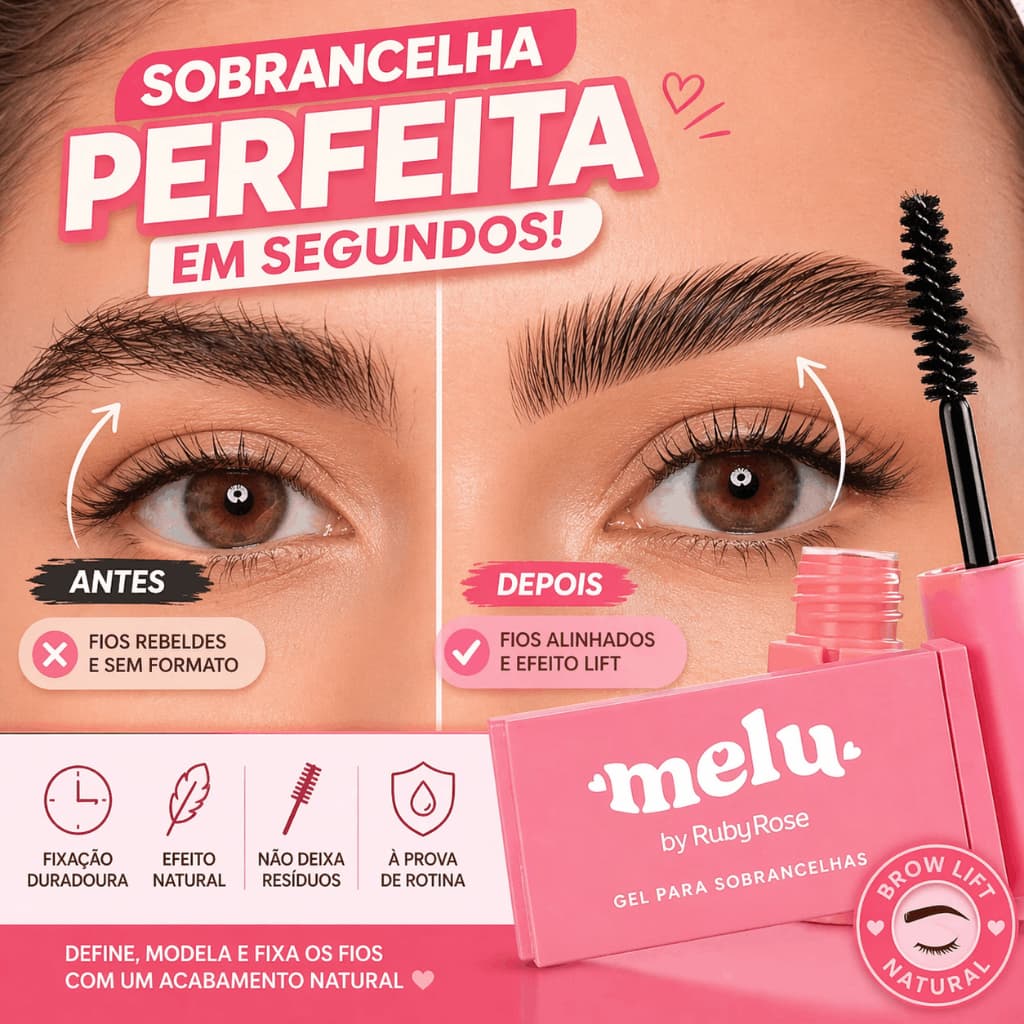 Gel Modelador de Sobrancelhas Cheias Naturais Ruby Rose Melu Com Pincel Fixação Duradoura Para O Dia