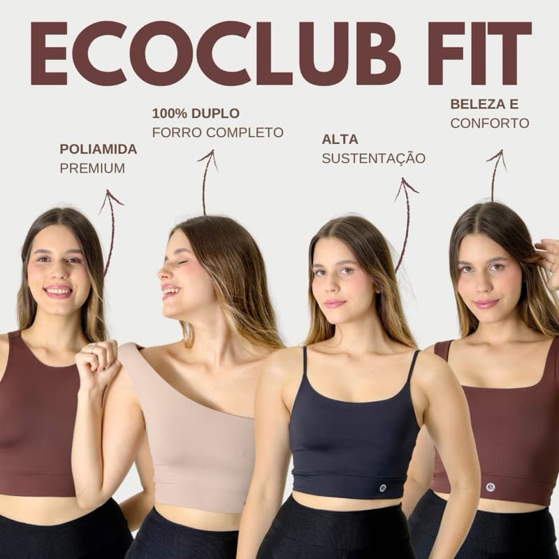 TOP ACADEMIA FITNESS DUPLA CAMADA ECOCLUB EM POLIAMIDA PREMIUM ALTA COMPRESSÃO