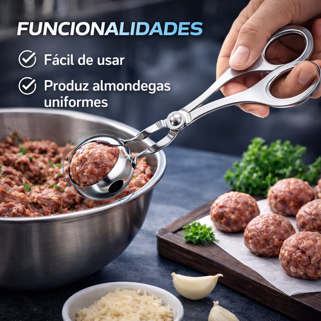Molde Mágico Almondegas Bolinhos Carnes Brigadeiros Doces Culinário Inox Premium Cozinha Prática