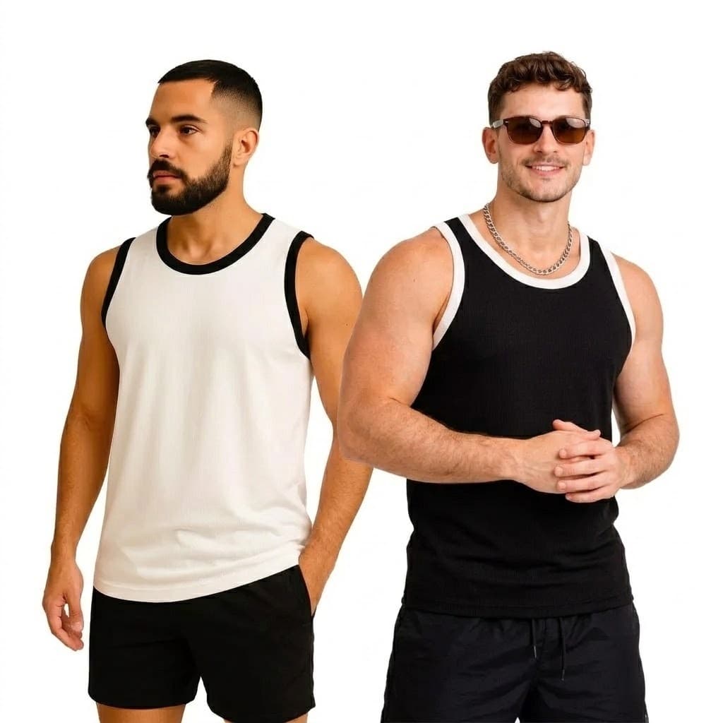 Kit 2 Regata Masculina Longline Cavada Nadador 100% Algodão Academia Casual Streetwear Esporte