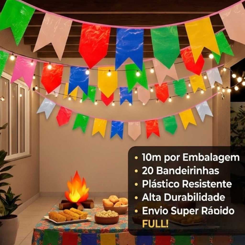 Bandeirinhas Festa Junina Plástico Decoração São João Bandeirola Colorida 10, 30, 50, 100 metros