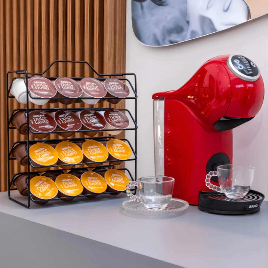Organizador Porta Cápsula de Café Expresso Decorativo Moderno Em Aço 40 Unidades Portátil Resistente