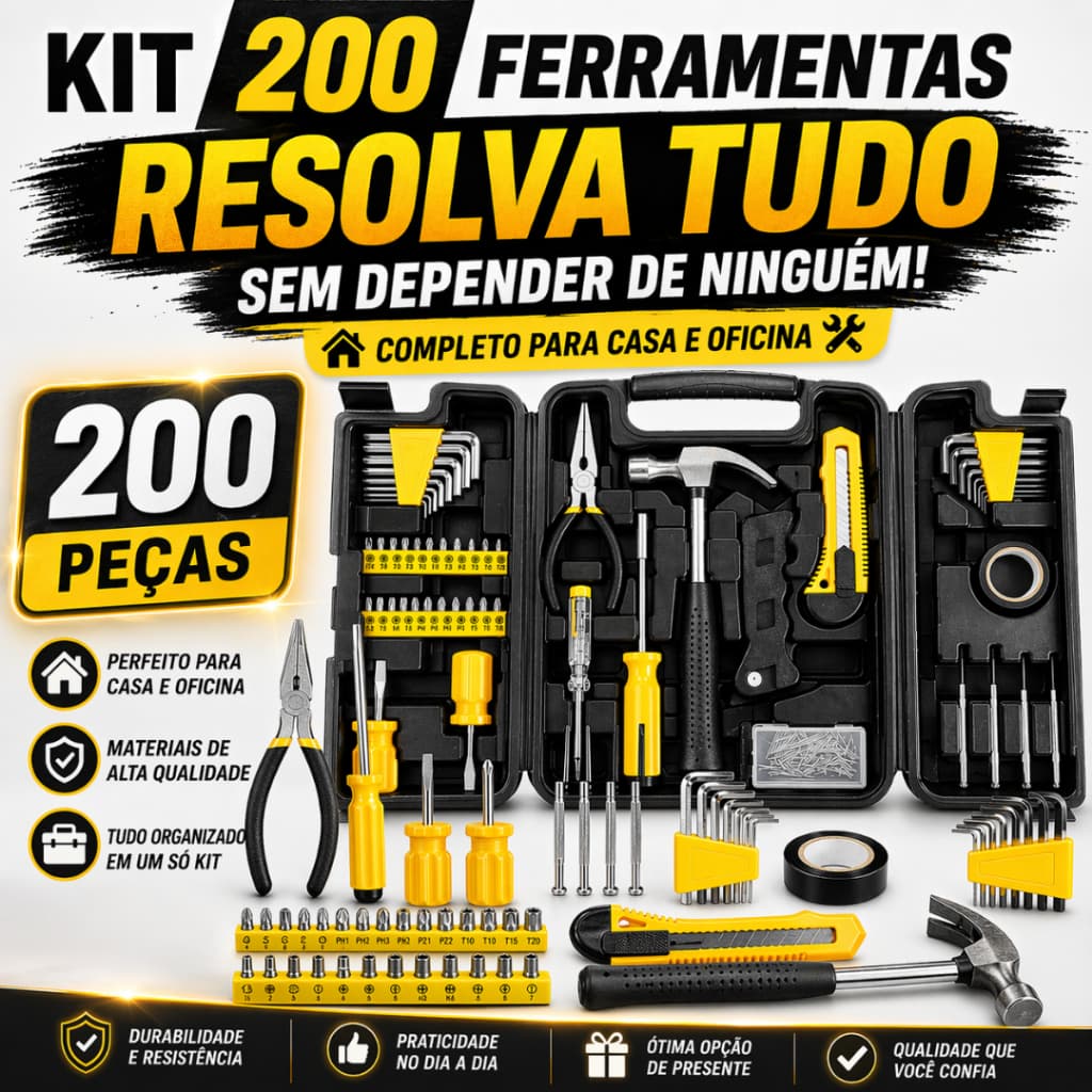 Jogo De Ferramentas Profissional Kit 200 Peças Com Maleta Reforçada