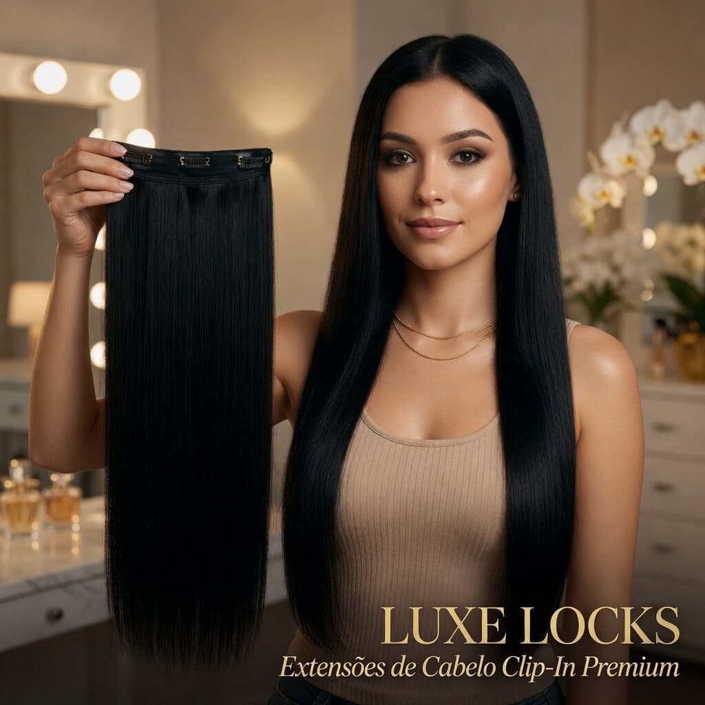Extensão de Cabelo Preto em Fibra Orgânica Wig Liso Com Aplique Tic Tac Para Volume